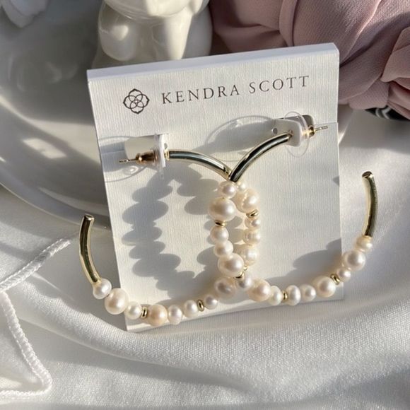 Kendra Scott Jewelry - Kendra Scott Jovie Gold Beaded Hoop Earrings in White Pearl